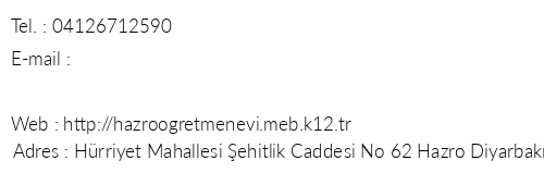 Diyarbakr Hazro retmenevi telefon numaralar, faks, e-mail, posta adresi ve iletiim bilgileri